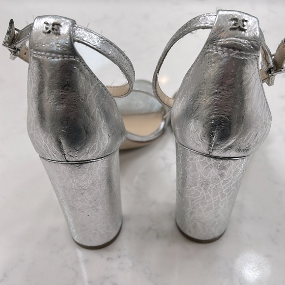 SAM EDELMAN Daniella Block Heel Leather Sandal Elegant Silver Size 6 - Picture 4 of 7